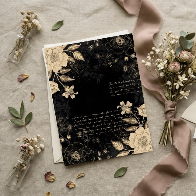 Vintage schwarzes beiges florales Skript-Schabblat (Von Creator hochgeladen)