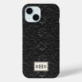 Vintage schwarzes, geprägtes Leder mit Monogramm Case-Mate iPhone Hülle