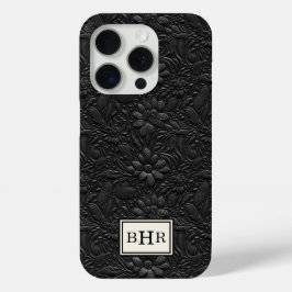 Vintage schwarzes, geprägtes Leder mit Monogramm Case-Mate iPhone Hülle