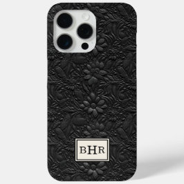 Vintage Schwarzes Getriebenes Leder Monogramm Case-Mate iPhone Hülle