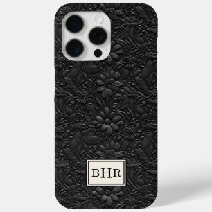 Vintage Schwarzes Getriebenes Leder Monogramm Case-Mate iPhone Hülle