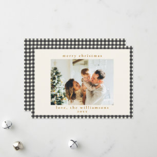 Vintage schwarzes Gingham-Karo Custom-Foto-Weihnac Feiertagskarte