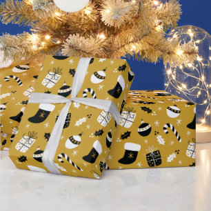 Vintage Schwarzes Gold Weihnachten Urlaub Geschenkpapier