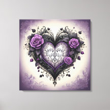 Vintage Schwarzes Herz und violette Rosen im gotis