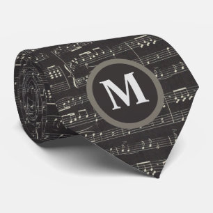 Vintage schwarzes Monogramm Notenmuster Krawatte