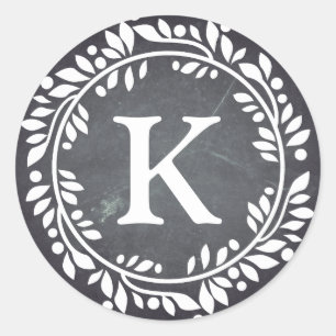 Vintage Schwarzes Tafel-Monogramm-Kranz Runder Aufkleber