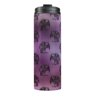 Vintage schwarzes und violettes Glitter-Drachen-Mu Thermosbecher
