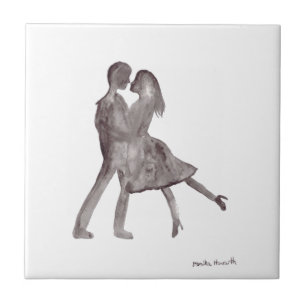 Vintage schwarzes und weißes chic Romantik-Paar Fliese