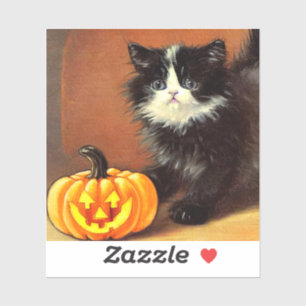 Vintage-schwarzes und weißes Halloween-Kätzchen Aufkleber