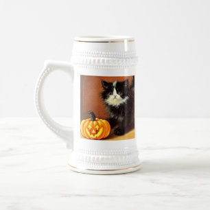 Vintage-schwarzes und weißes Halloween-Kätzchen Bierglas