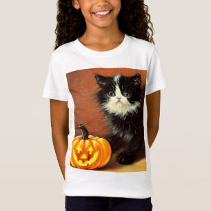 Vintage-schwarzes und weißes Halloween-Kätzchen T-Shirt