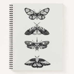 Vintage schwarzes und weißes Schmetterling-Spiraln Notizblock