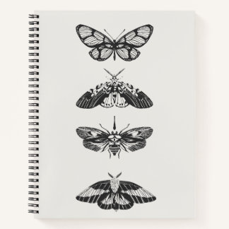 Vintage schwarzes und weißes Schmetterling-Spiraln Notizblock