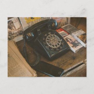 Vintage Schwarzes Wählscheibentelefon Postkarte