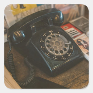Vintage Schwarzes Wählscheibentelefon Quadratischer Aufkleber