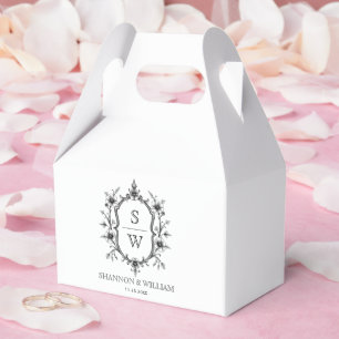 Vintage schwarzes, weißes florales Wappen-Monogram Geschenkschachtel
