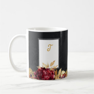Vintage Schwarzgold-Aquarell mit tiefen floralen I Kaffeetasse