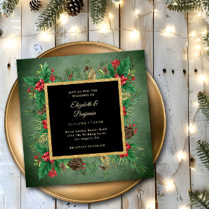 Vintage Schwarzgold Tannen Grünzeug Weihnachtshoch Einladung