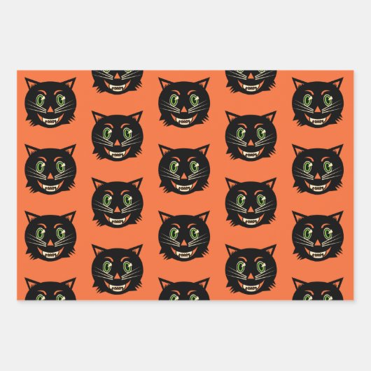 Vintage Schwarzkatze Geschenkpapier Set (Vorderseite)