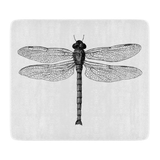 Vintage Schwarzweiss-Libellen-Illustration Schneidebrett (Vorderseite)
