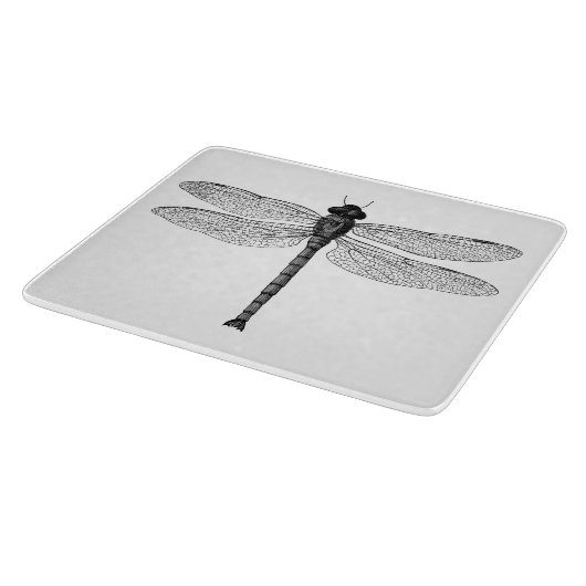 Vintage Schwarzweiss-Libellen-Illustration Schneidebrett (Ecke)