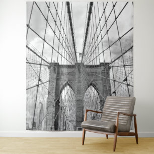 Vintage Schwarzweiss-Wandtapisserie der Brücke NYC Wandteppich