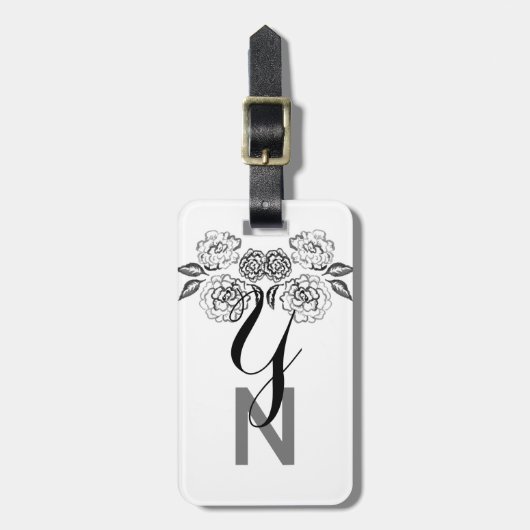 Vintage Schwarzweißrosen Gepäckanhänger (Vorderseite vertikal)