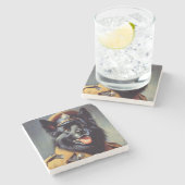 Vintage Schwarzwurtenmalerei Steinuntersetzer (Seitenansicht)