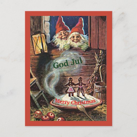 Vintage Schwede Tomte Weihnachtskartegnomes-Elfe Ankündigungspostkarte (Vorderseite)