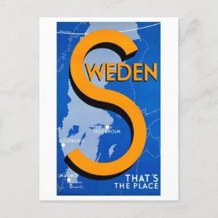 Vintage Schweden "Das ist der Ort" Reiseposter Postkarte