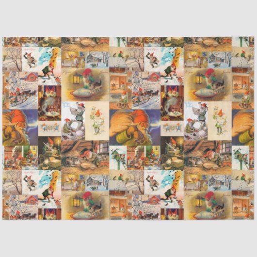 Vintage Schwedische Jultomte Gnome Collage Seidenpapier (Vorderseite)