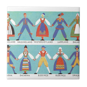 Vintage schwedische Regionaltrachten Fliese