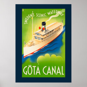 Vintage-Schwedisches-Landschafts-Wasserweg-Reisepo Poster