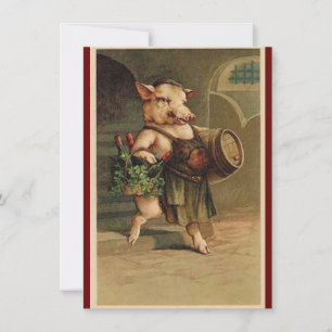 Vintage-Schwein auf einer Mission Feiertagskarte