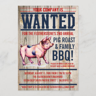 Vintage Schwein-Braten-Familie GRILLEN Einladungen
