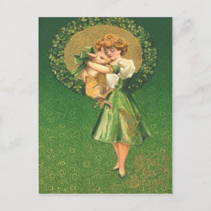 Vintage-Schweine-Jungfer-Shamrock-St.-Patricks-Tag Postkarte