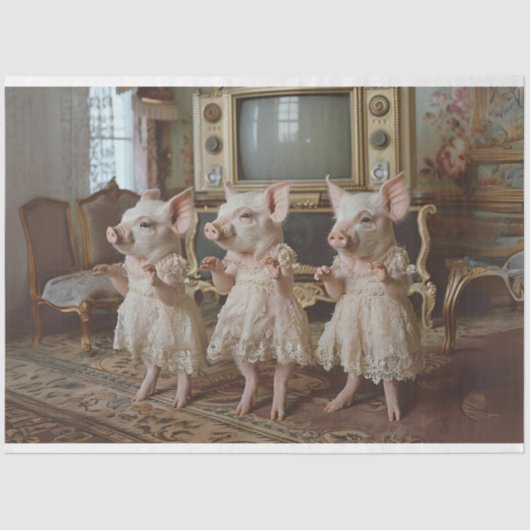 Vintage Schweine tanzen Waltzer Whiskers Decoupage Seidenpapier (Vorderseite)