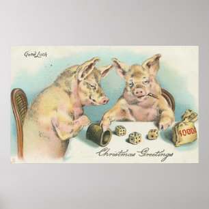 Vintage Schweine Würfel Poster