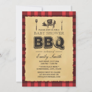 Vintage-Schweinebraten-Baby-Shower-BBQ Einladung