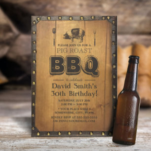 Vintage-Schweinebraten BBQ Dirty 30 Altes Holz Geb Einladung