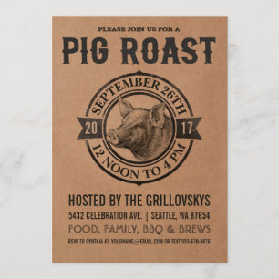 Vintage-Schweinebraten-Einladungen Metzgerpapier Einladung