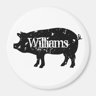 Vintage-Schweinesilhouette mit individuellem Famil Magnet