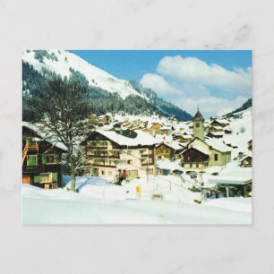 Vintage Schweiz Morgins, Skigebiet im Winter Postkarte