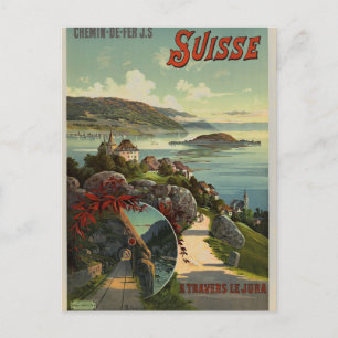 Vintage Schweiz Reisen Illustration Kunst, Dichtun Postkarte