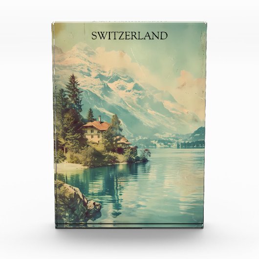 Vintage Schweiz Schweizer Alpen Bergblick Fotoblock (Vorderseite)