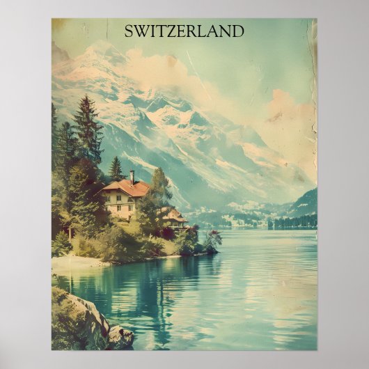 Vintage Schweiz Schweizer Alpen Bergblick Poster (Vorne)
