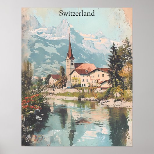 Vintage Schweiz Schweizer Alpen Landschaft Poster (Vorne)