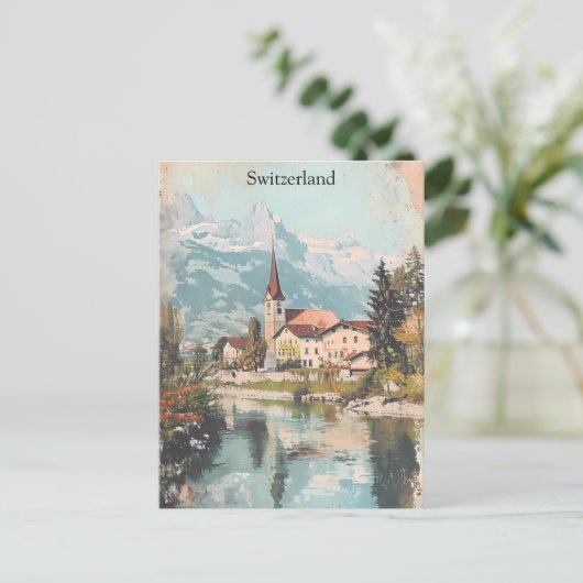 Vintage Schweiz Schweizer Alpen Landschaft Postkarte (Stehend Vorderseite)