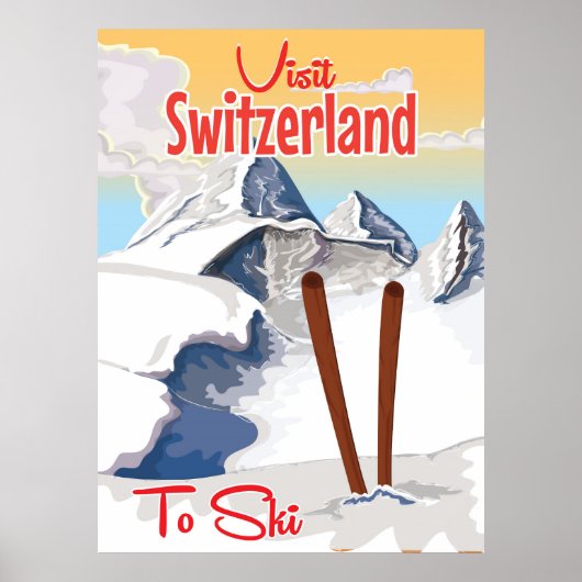 Vintage Schweiz Skifahrplakat Poster (Vorne)