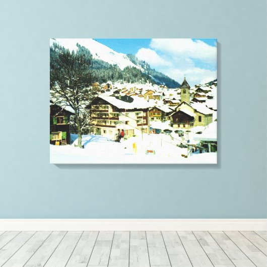 Vintage Schweiz, Skigebiet Morgins Leinwanddruck (Insitu (Holzboden))